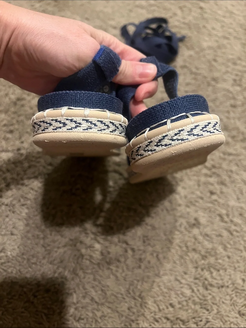 Rothy’s Navy & Cream Striped Espadrilles